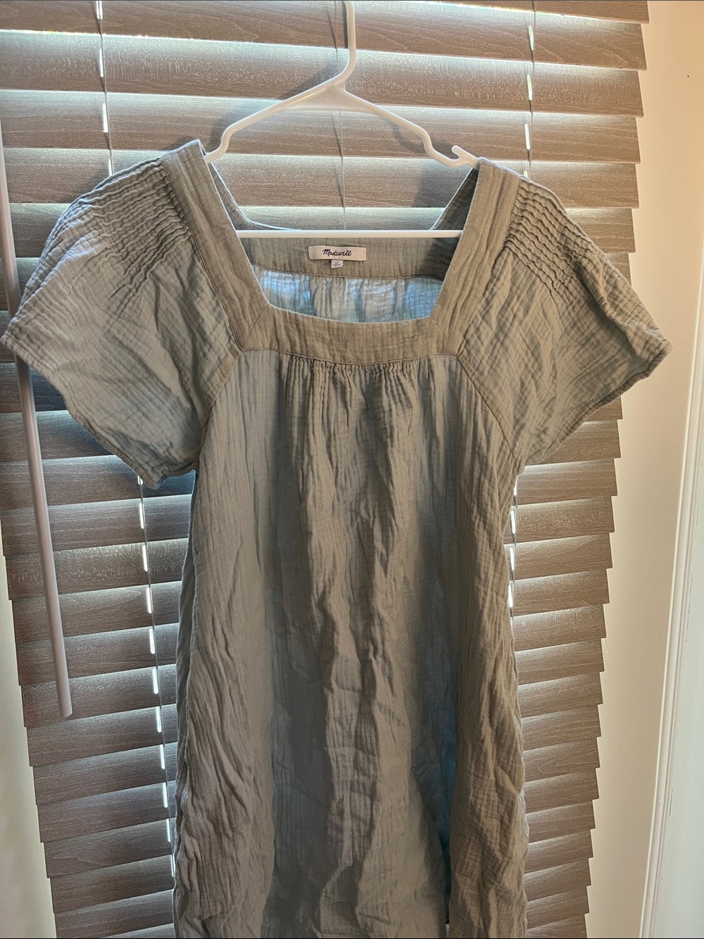 Madewell Gray Square-Neck Cotton Gauze Tunic Dress